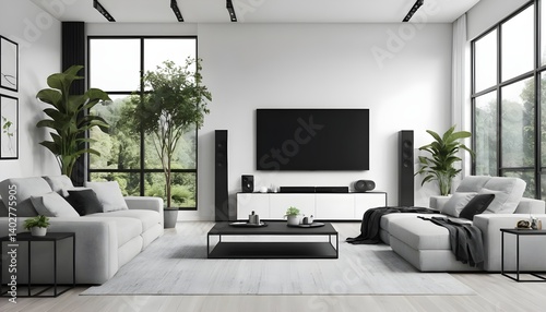 Modern Minimalist Living Room with Home Theater System