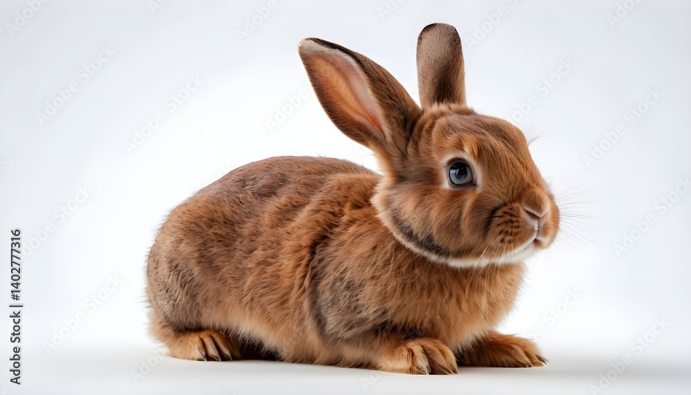Obraz premium Adorable Brown Rabbit on White Background