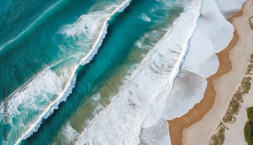 Wallpaper Mural Aerial View of Ocean Waves Crashing on Sandy Beach Torontodigital.ca