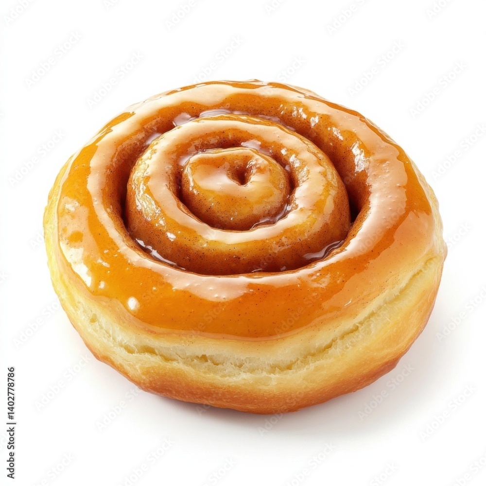 A golden brown cinnamon roll with a glossy, sweet glaze and soft, fluffy dough A golden brown cinnamon roll with a glossy, sweet glaze and soft, fluffy dough