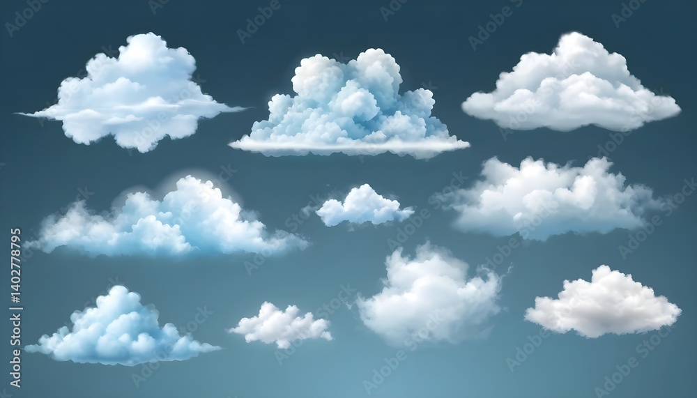 Naklejka premium Collection of Realistic Clouds in the Sky