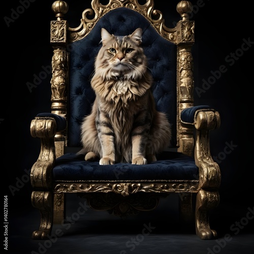 Majestic Maine Coon Cat on a Gold Throne