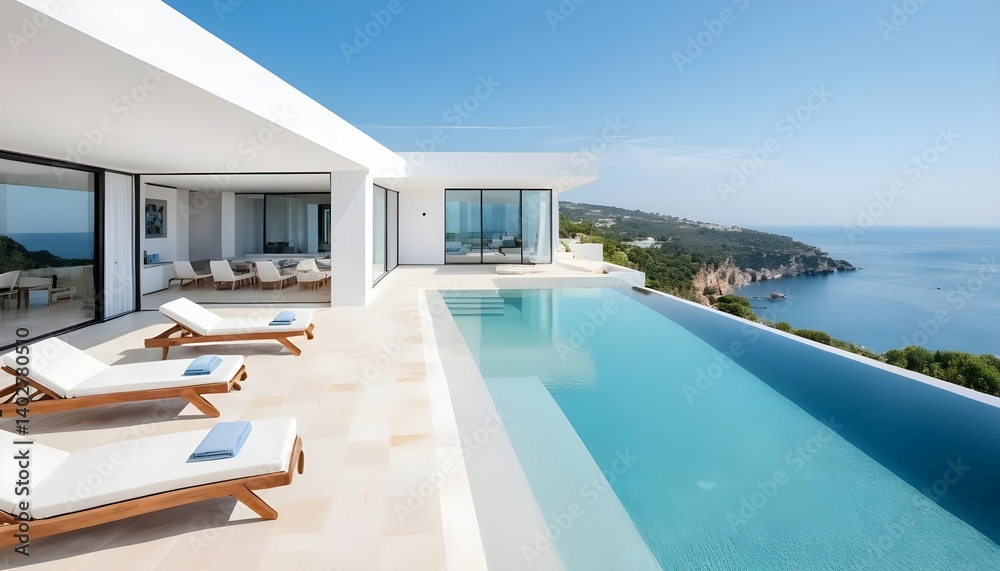 Fototapeta premium Modern Villa with Infinity Pool and Ocean View