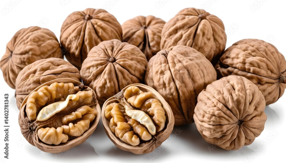 Pile of Walnuts, Whole and Cracked, Isolated on White Pile of Walnuts, Whole and Cracked, Isolated on White