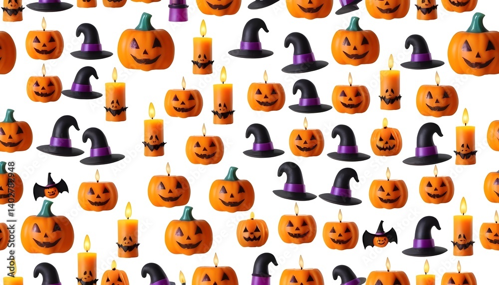 Fototapeta premium Halloween Candles and Witch Hats Pattern