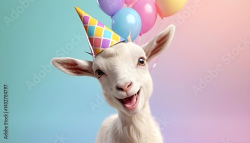 Happy Birthday Goat with Balloons