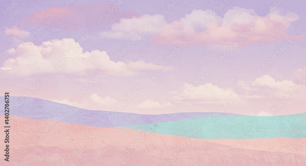 A colorful sky with clouds and a mountain range in the background