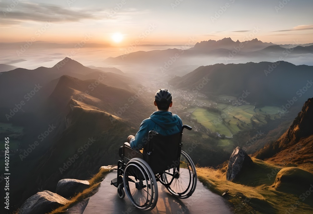 Fototapeta premium Sunrise Mountaintop View from Wheelchair