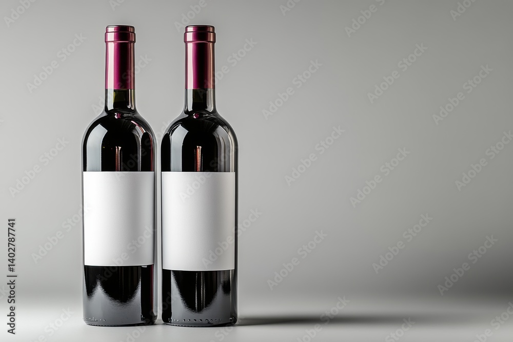 Elegant red wine bottles poised gracefully on a minimalist backdrop showcasing potential for personalization and celebration Elegant red wine bottles poised gracefully on a minimalist backdrop showcasing potential for personalization and celebration