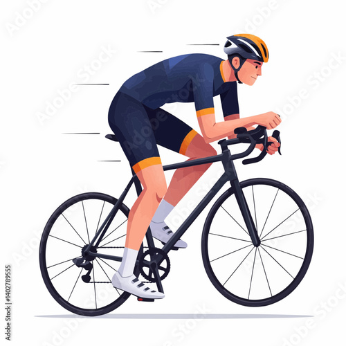 Dynamic vector illustration of a cyclist riding a road bike at speed, showing motion and energy.