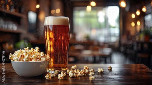 Enjoying beer and popcorn at a cozy bar during an afternoon gathering with friends