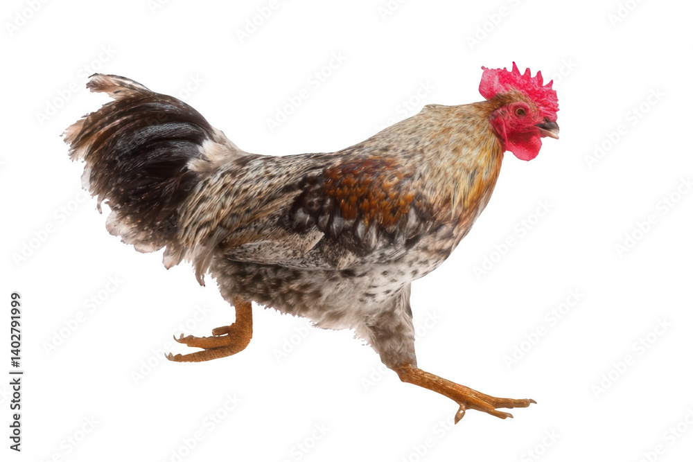Fototapeta premium Rooster Running in Dynamic Mid-Stride Pose Transparent Background