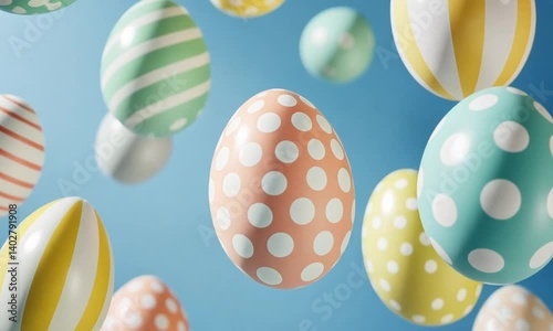 Cascading Colorful Easter Eggs on Pastel Blue Background made with Generative AI technology