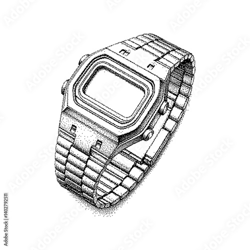 Digital watch illustration featuring a retro design in a minimalist style