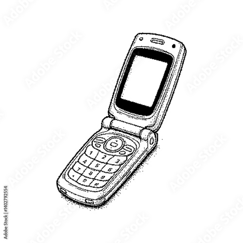 Illustration of a vintage flip phone emphasizing retro technology style