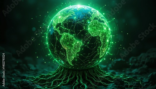 Glowing Green Earth for Earth Day Sustainability