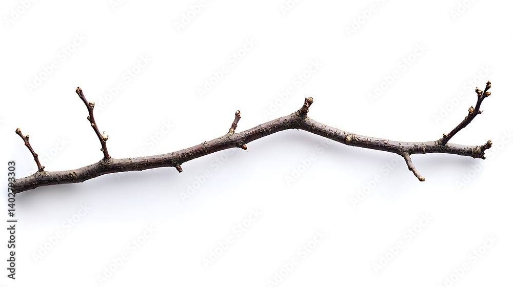 Branch with buds on a white backdrop of a bare wood shoot close up object Branch with buds on a white backdrop of a bare wood shoot close up object