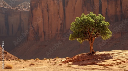 Resilient solitary tree thriving in the harsh heart of a sunburnt desert