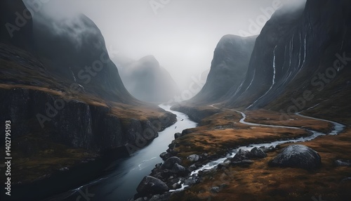 Misty Fjord Valley with Winding Road