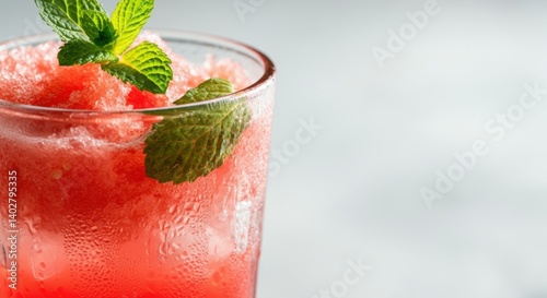 Refreshing watermelon slush with mint garnish in a chilled glass