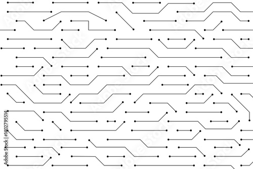 Abstract Digital Tech Background with Black Circuit Board Design, Microchip Elements and Power Lines