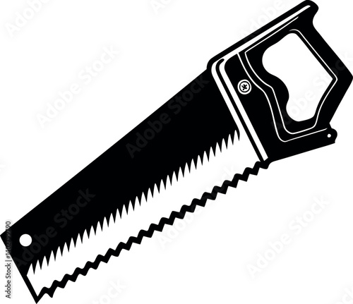 Black and white illustration of vector a handsaw, tool for cutting wood