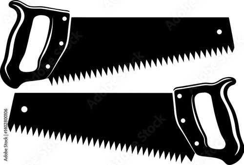 Pair of Vintage Hand Saws with vector Wooden Handles on a White Background