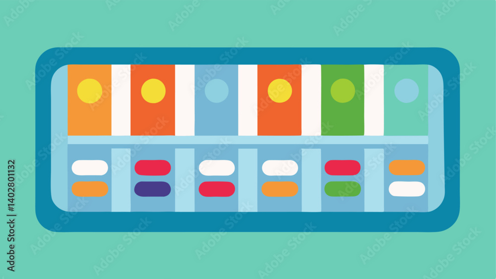 Personalized Pill Organizer An illustration of a weekly pill organizer with different compartments labeled by day each filled with colorful capsules and tablets symbolizing a