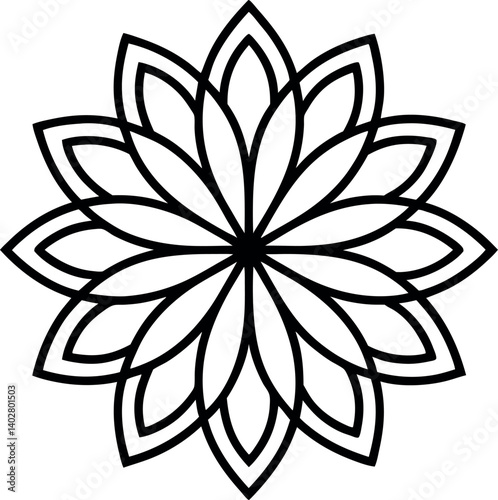 Elegant geometric flower design with layered vector petals and sharp points in black