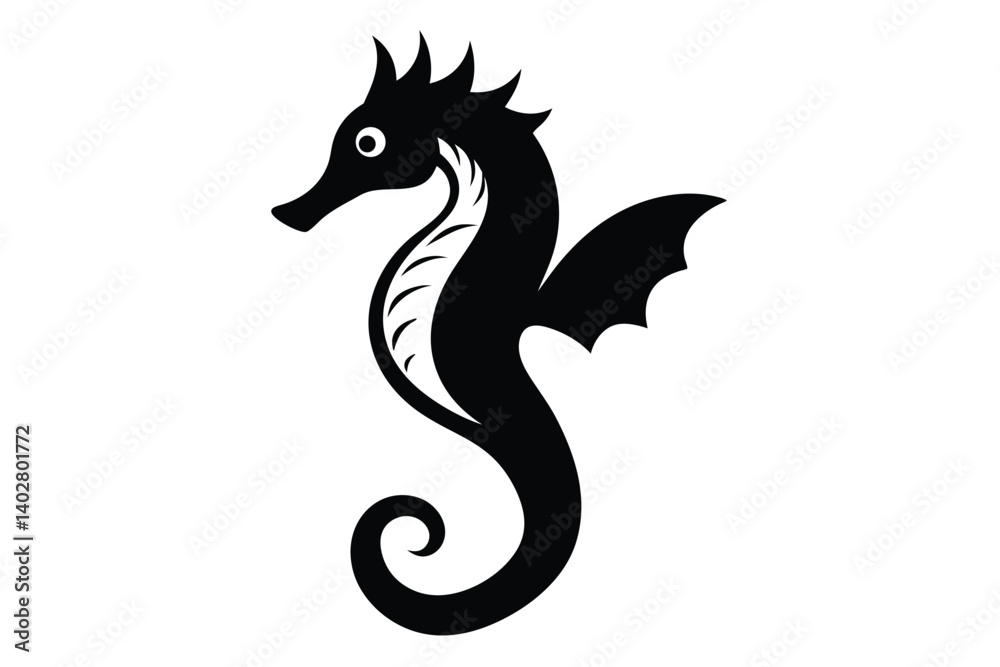 Seahorse Drifting in Ocean Silhouette Vector Illustration Seahorse Drifting in Ocean Silhouette Vector Illustration