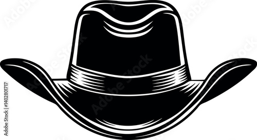 Stylized black and white silhouette vector of a classic cowboy style hat