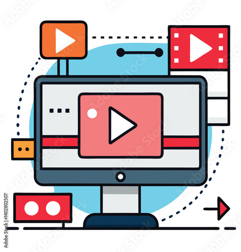 Flat Illustration Representing Online Video Streaming And Media Production Concept