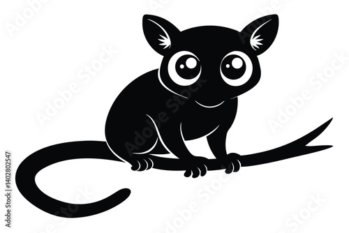 Tarsier with Big Eyes Clinging to Branch Silhouette