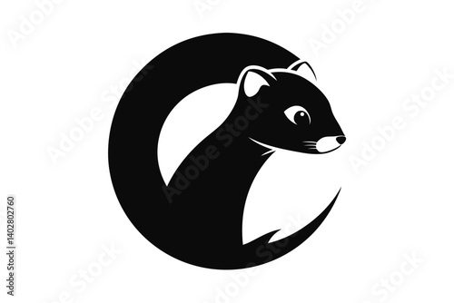 Weasel Peeking Out of Hole Silhouette Vector