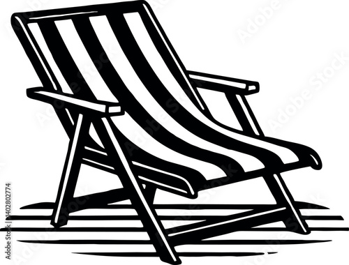 Black and white striped beach chair isolated on a white background vector