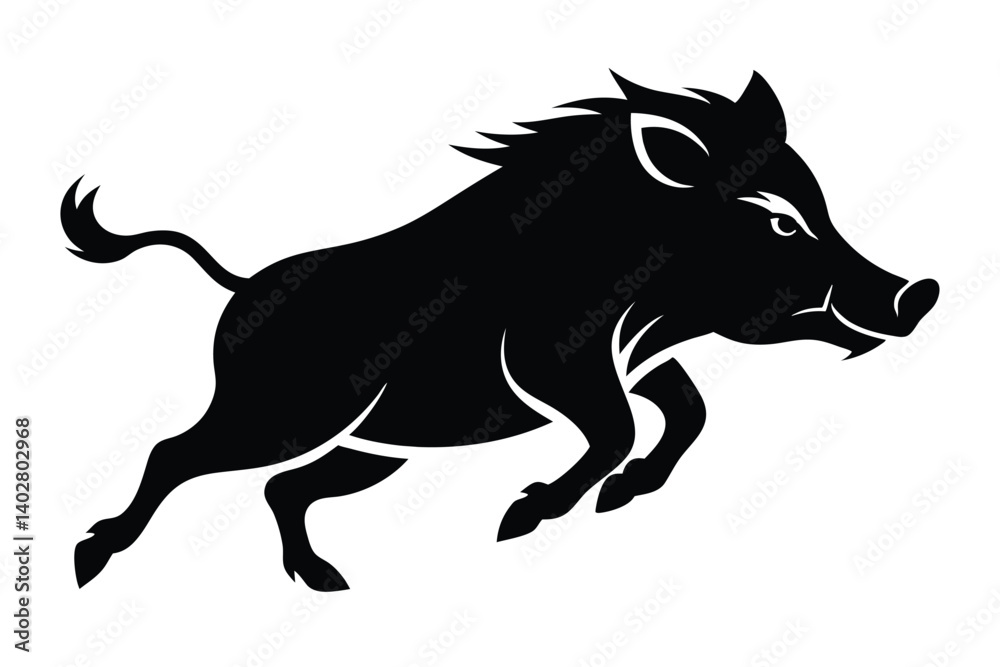 Fototapeta premium Wild Boar Charging Silhouette Vector