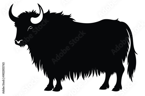 Yak with Shaggy Fur Standing Silhouette Vector Art