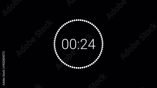 30 seconds countdown timer on transparent background, countdown timer from 30 to 0 with alpha channel.	
