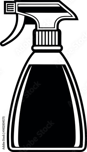 A minimalist black and white vector spray bottle graphic with trigger design