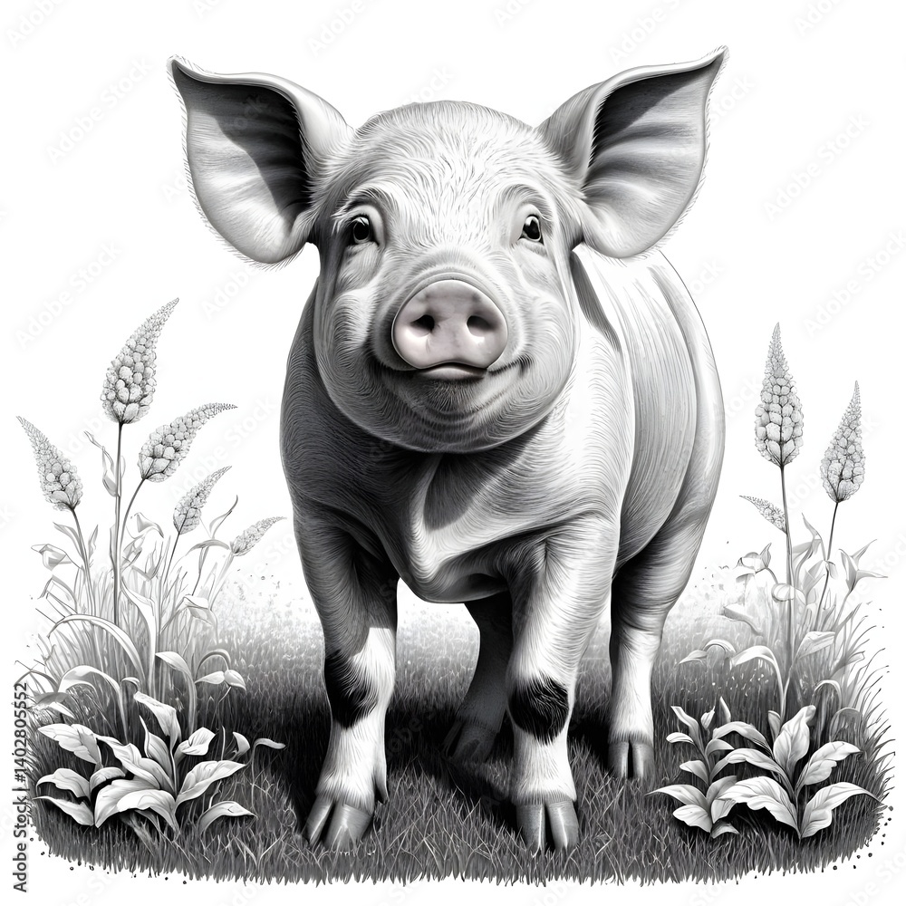 Fototapeta premium Happy Piglet in Meadow