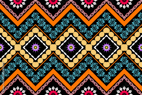 Ethnic Figure aztec embroidery style.Geometric ikat oriental traditional art pattern.Design for ethnic background,wallpaper,fashion,clothing,wrapping,fabric,element,sarong,graphic,vector illustration.