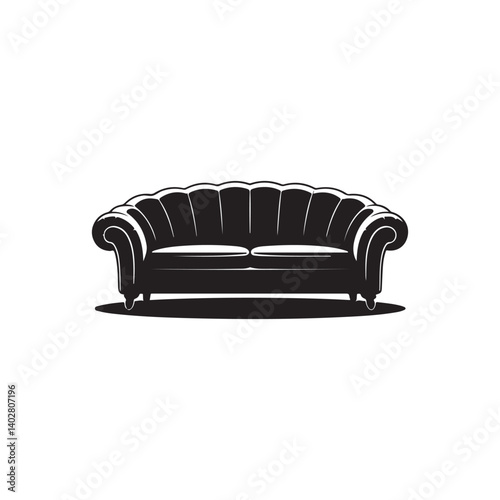  Elegant vintage-style sofa silhouette, ideal for interior design, furniture, and home decor-themed designs.