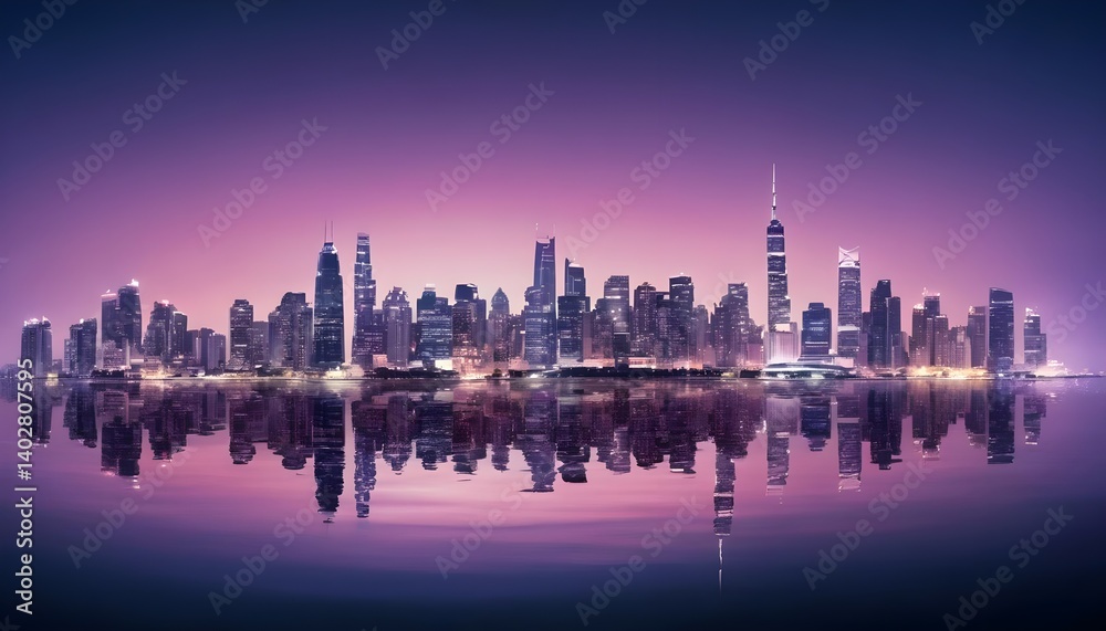 Fototapeta premium City Skyline Reflection at Dusk
