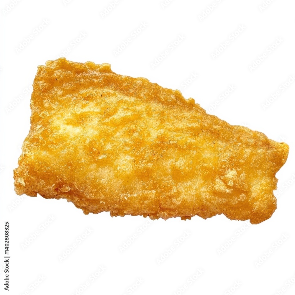 A perfectly fried, golden crispy fish fillet with a flaky texture and light breading, isolated white background A perfectly fried, golden crispy fish fillet with a flaky texture and light breading, isolated white background