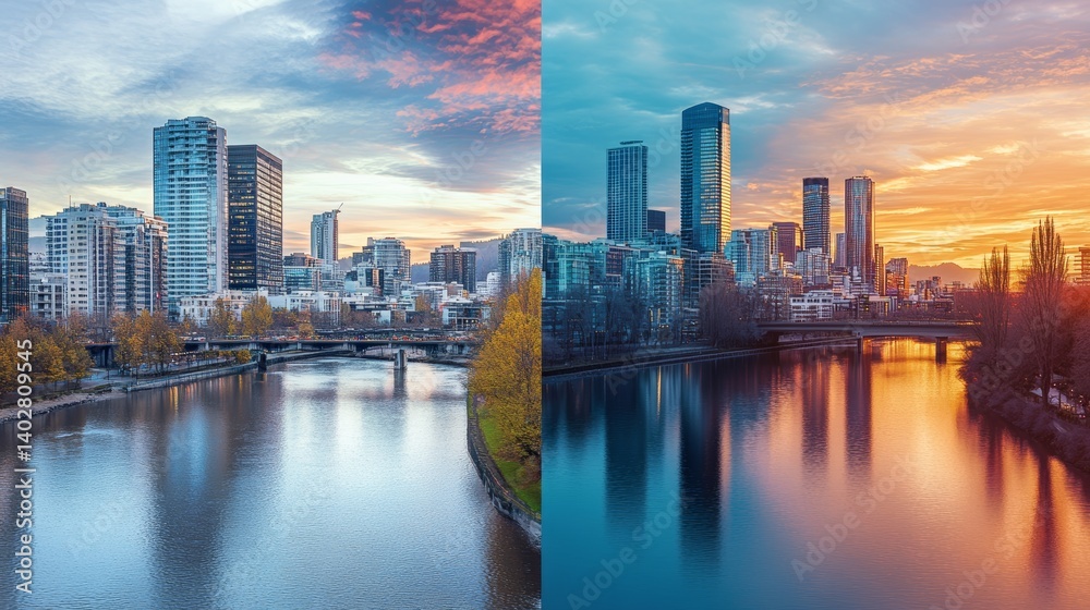 Obraz premium How do images of cities and urban life sell compared to rural or nature-based imagery on Adobe Stock? 