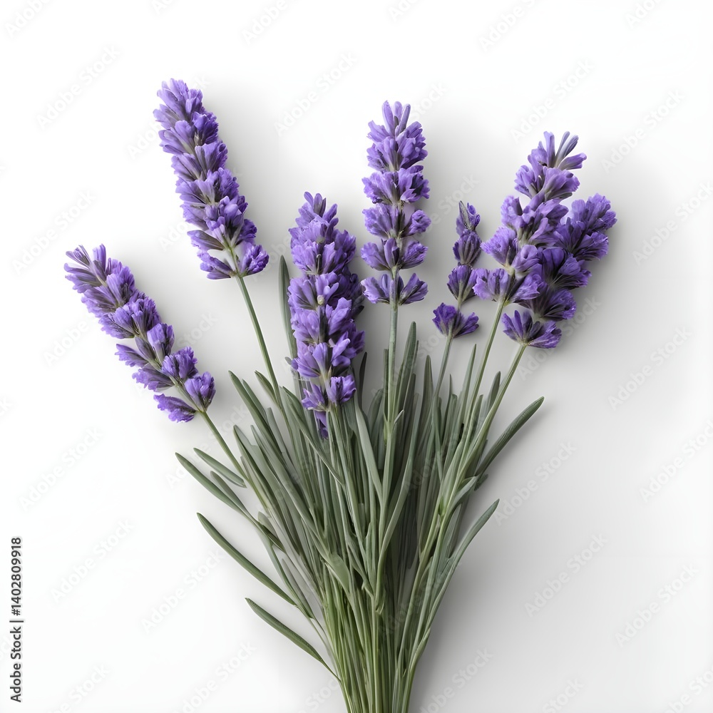 Naklejka premium Lavender Flowers Bouquet on White Background