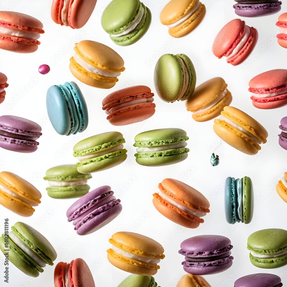 custom made wallpaper toronto digitalColorful Macarons Falling on White Background