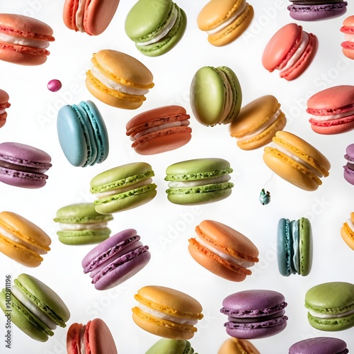 Wallpaper Mural Colorful Macarons Falling on White Background Torontodigital.ca