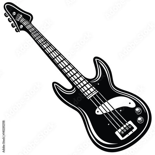 Isolated electric guitar vector, a black stringed rock instrument