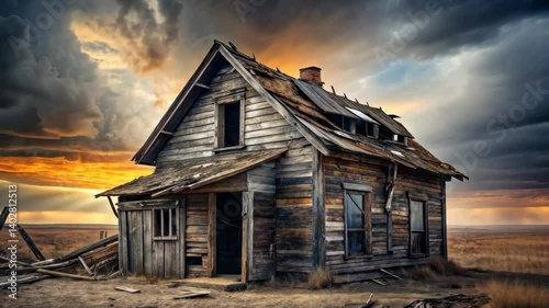 Desolate Farmhouse Under a Dramatic Sunset A Glimpse into Forgotten Times